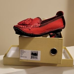 Red 7.5 leather flats w/tassels